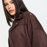 Brown Oversized Faux Suede Jacket