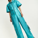 House Of Holland Metallic Utility Jumpsuit In Turquoise