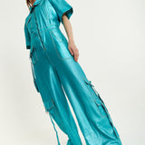 House Of Holland Metallic Utility Jumpsuit In Turquoise