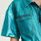 House Of Holland Metallic Utility Jumpsuit In Turquoise