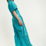 House Of Holland Metallic Utility Jumpsuit In Turquoise