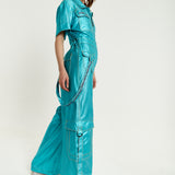 House Of Holland Metallic Utility Jumpsuit In Turquoise