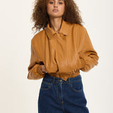 Tan Faux Leather Bomber Jacket