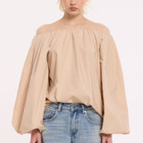 Beige Off Shoulder Cotton Blouse