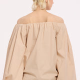 Beige Off Shoulder Cotton Blouse
