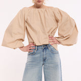 Beige Off Shoulder Cotton Blouse
