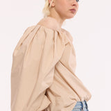 Beige Off Shoulder Cotton Blouse