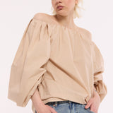 Beige Off Shoulder Cotton Blouse