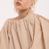 Beige Off Shoulder Cotton Blouse