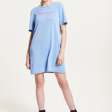 House of Holland Blue Tencel T-Shirt Dress With Logo Embroidery