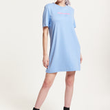 House of Holland Blue Tencel T-Shirt Dress With Logo Embroidery