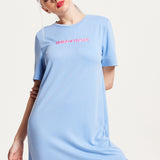 House of Holland Blue Tencel T-Shirt Dress With Logo Embroidery