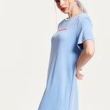 House of Holland Blue Tencel T-Shirt Dress With Logo Embroidery