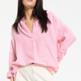 Pink Striped Relaxed Cotton Shirt