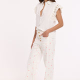 White Lace Trim Sleeveless Shirt