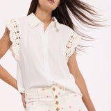 White Lace Trim Sleeveless Shirt