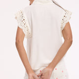 White Lace Trim Sleeveless Shirt