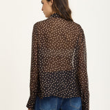 Silk Blend Polka Dot Sheer Bow Blouse