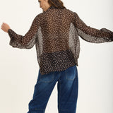 Silk Blend Polka Dot Sheer Bow Blouse