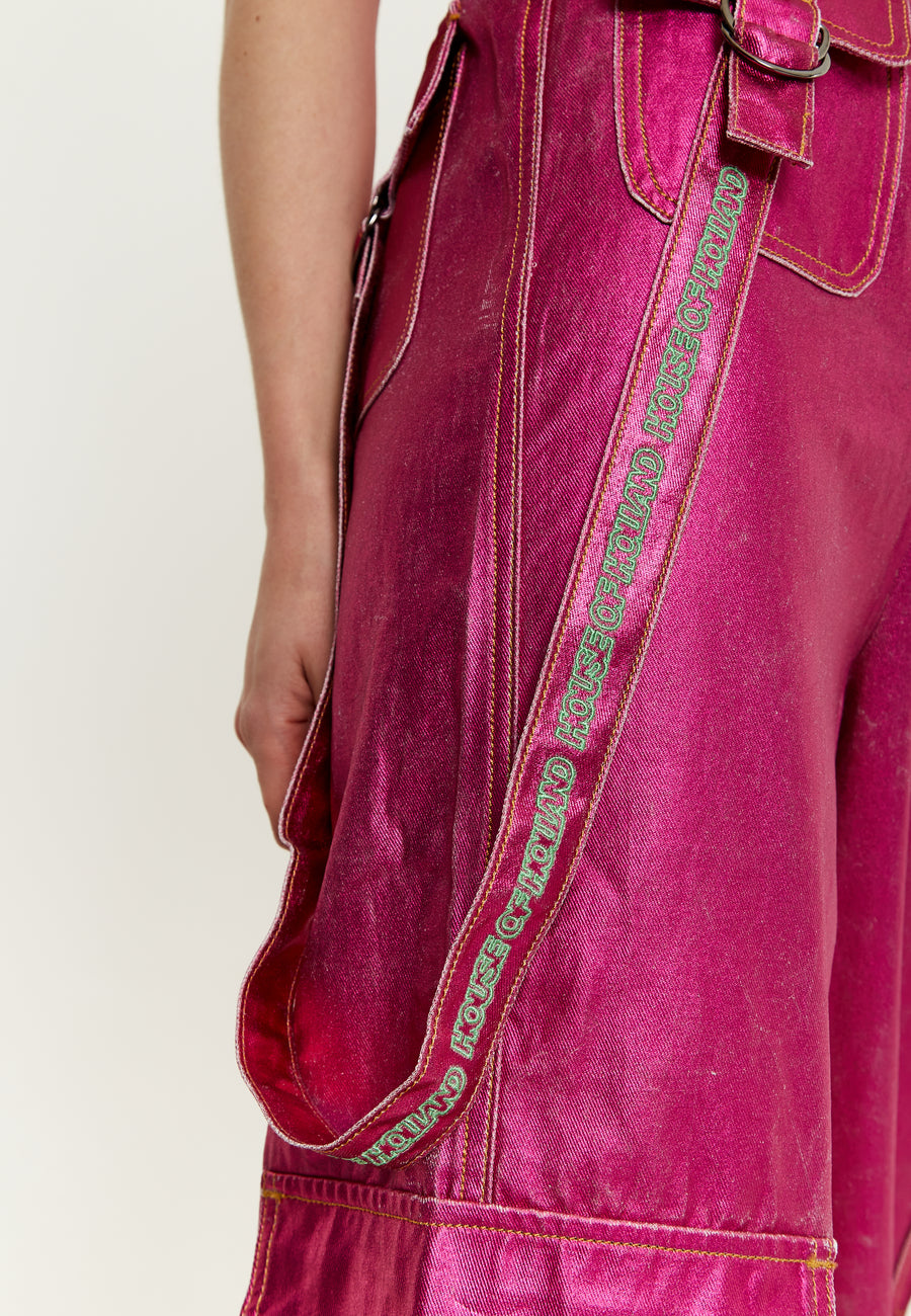 House Of Holland Metallic Utility Jumpsuit In Fuchsia