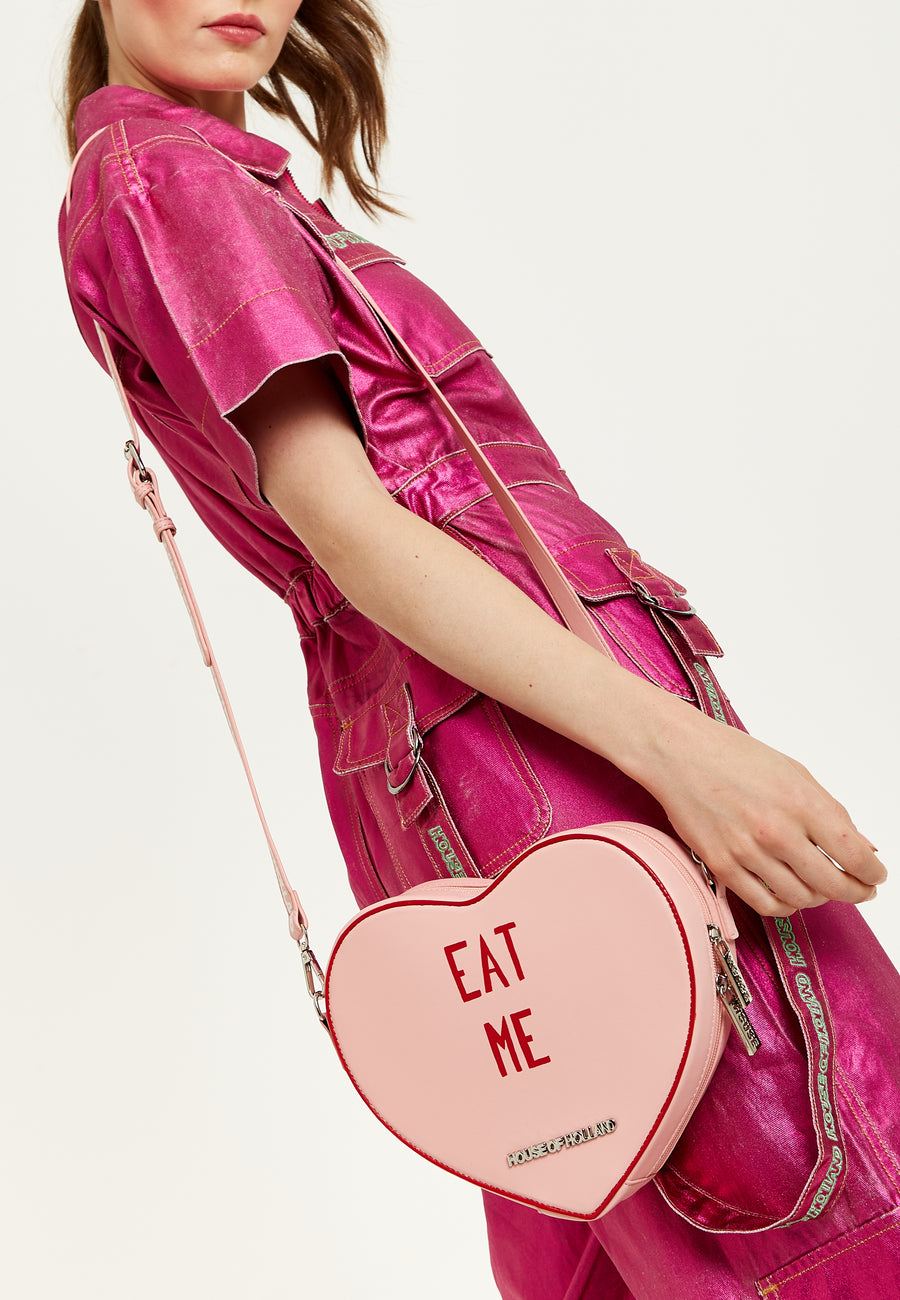 House Of Holland Bitter Sweet Heart Handbag With ''Eat Me'' Message