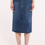 Denim Midi Skirt with Front Zip Detail