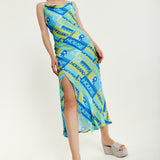 House Of Holland Printed Cowl Neck Midi Dress