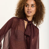 Silk Blend Polka Dot Sheer Bow Blouse