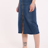 Denim Midi Skirt with Front Zip Detail