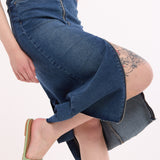 Denim Midi Skirt with Front Zip Detail