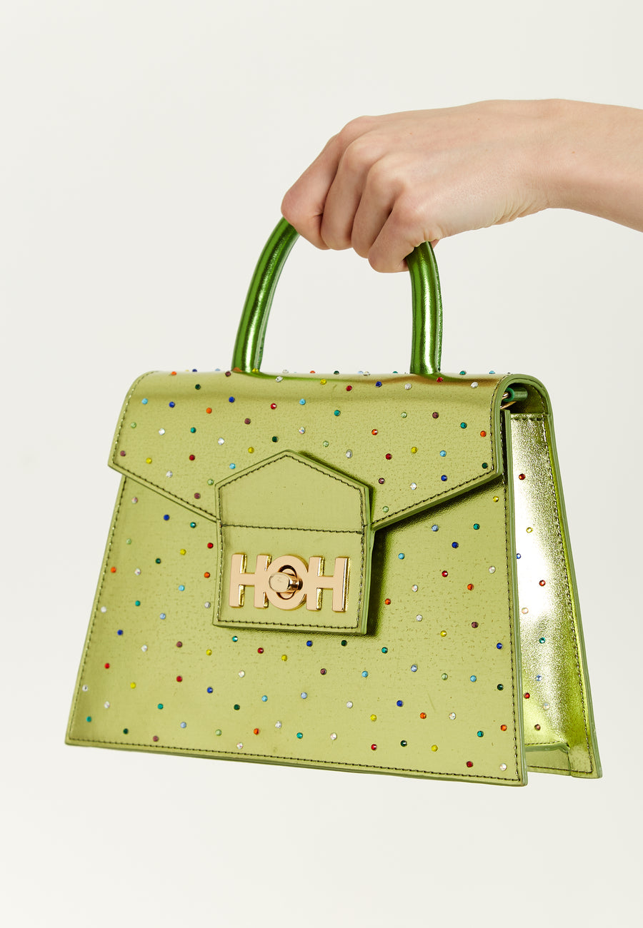 House Of Holland “Stoned” Metallic Green Handbag