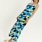 House Of Holland Blue And Black Printed Midi Dress With Cowl Neck