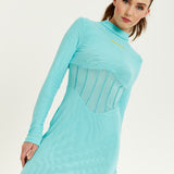 House of Holland Blue High Neck Corset Mini Dress