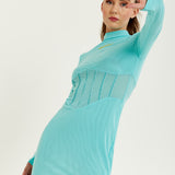 House of Holland Blue High Neck Corset Mini Dress