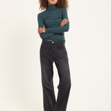 Green Rhinestone Detail Roll Neck Top