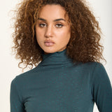 Green Rhinestone Detail Roll Neck Top