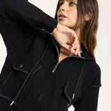 Black Utility Zip Knit Jacket with Hood