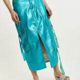 House Of Holland Metallic Blue Midi Skirt