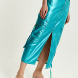 House Of Holland Metallic Blue Midi Skirt