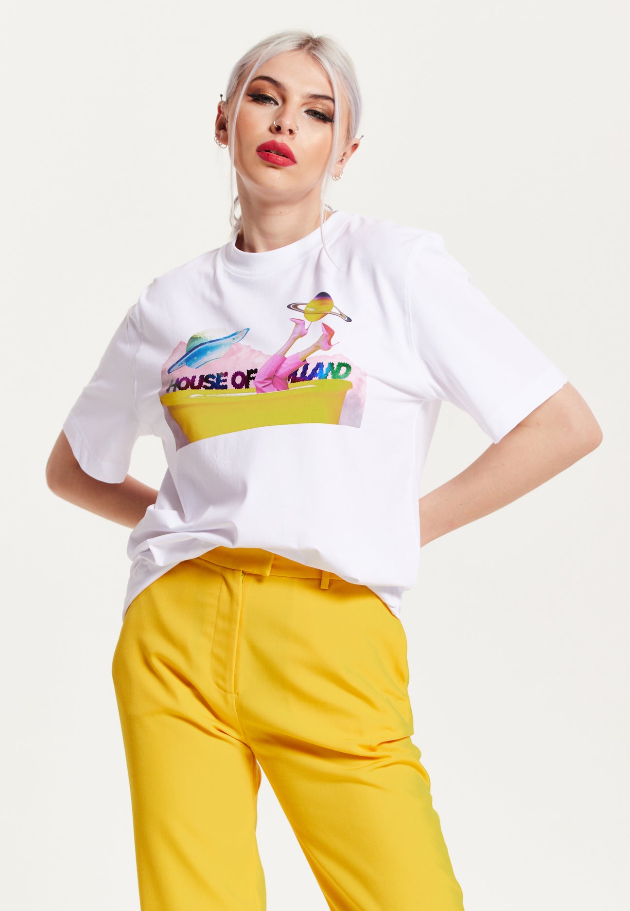 House Of Holland White Transfer Printed T-Shirt With A Small Spot 3D Detail