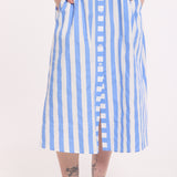 Striped Cotton Midi Skirt with Buttons