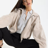 Beige Oversized Faux Suede Jacket