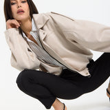 Beige Oversized Faux Suede Jacket