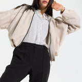 Beige Oversized Faux Suede Jacket