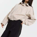 Beige Oversized Faux Suede Jacket