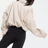 Beige Oversized Faux Suede Jacket