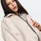 Beige Oversized Faux Suede Jacket