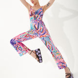 House of Holland Multi Coloured Heart Print Flared Leg Jumpsuit With Chain Straps