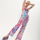 House of Holland Multi Coloured Heart Print Flared Leg Jumpsuit With Chain Straps