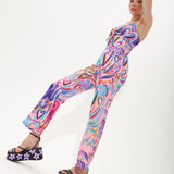 House of Holland Multi Coloured Heart Print Flared Leg Jumpsuit With Chain Straps